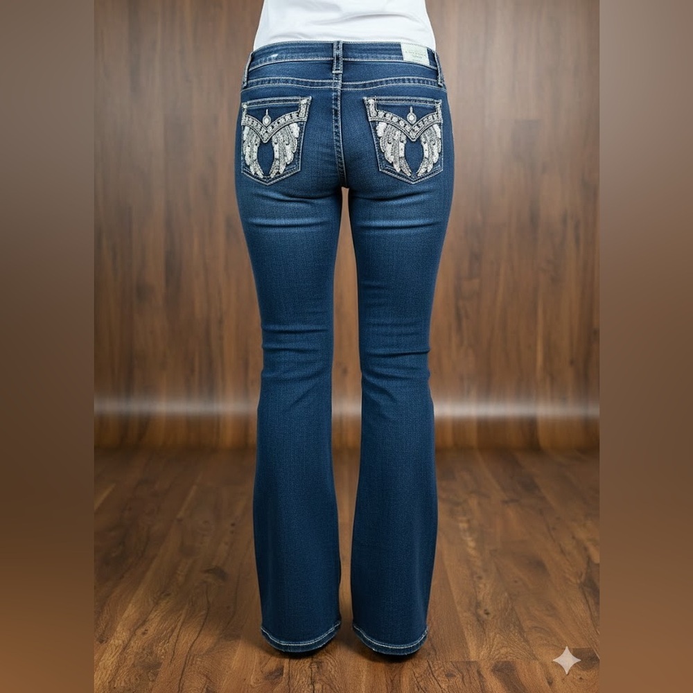 Miss Me Dark Blue Bootcut Jeans with Embellished Pockets